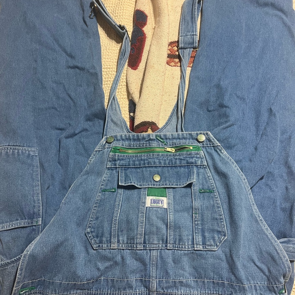 Liberty Classic Blue Denim Overalls with Green Accents